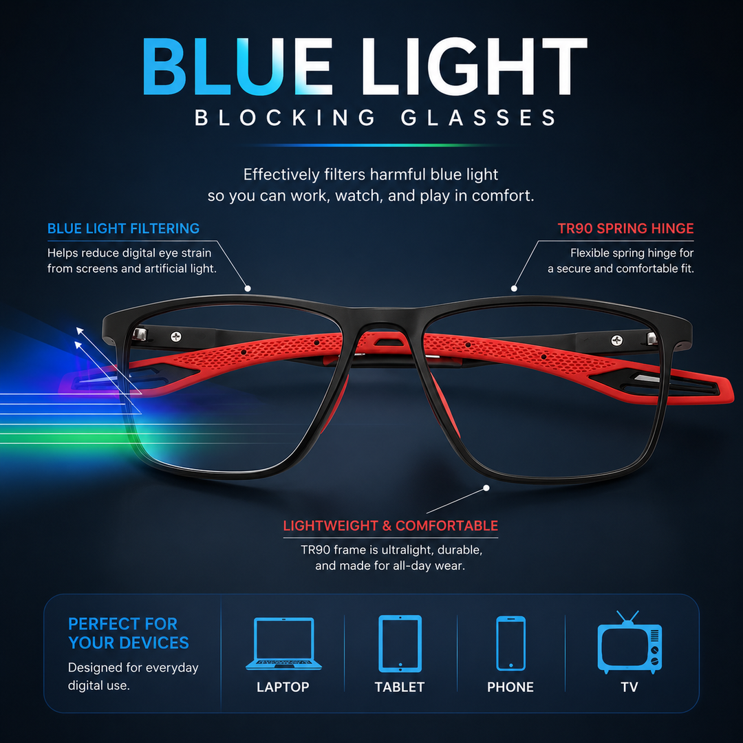 Men's Blue Light Blocking Square Reading Glasses, Ultra Light Sport Frame