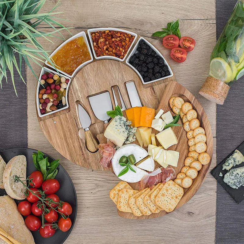 Wooden Cheese Board Set with Knives Serving Platter Tray