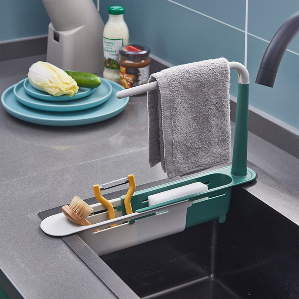 Sink Side Kitchen Organiser with Fast Drainage – Compact Dish Accessory Storage Rack