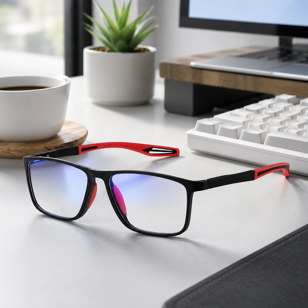 Men's Blue Light Blocking Square Reading Glasses, Ultra Light Sport Frame