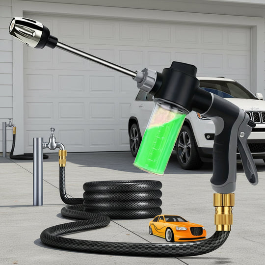 AQUAFORCE High-Pressure Garden Water Gun with Foam Cannon Attachment for Car Washing