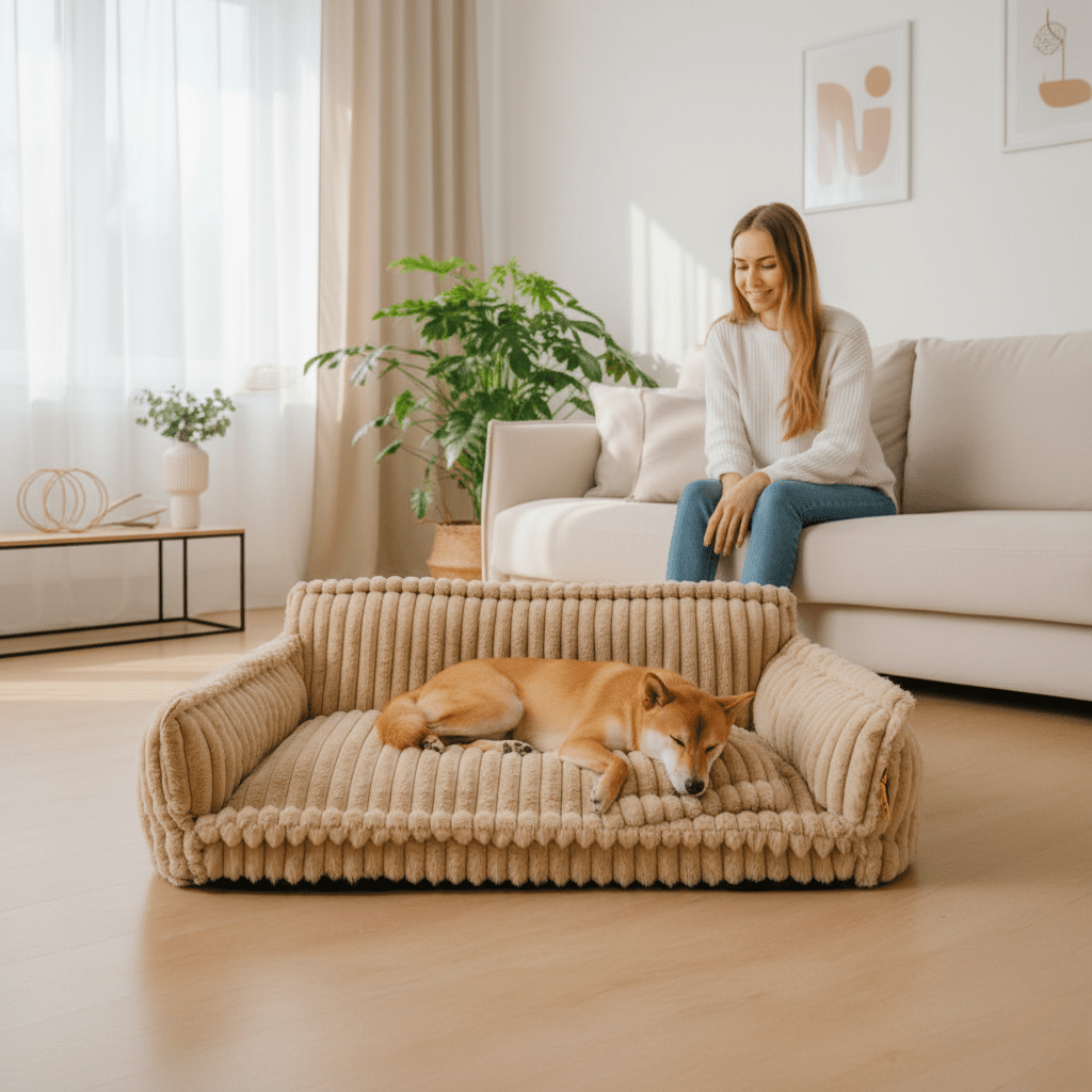 Orthopedic Dog Sofa Bed | Plush Memory Foam with Raised Headrest