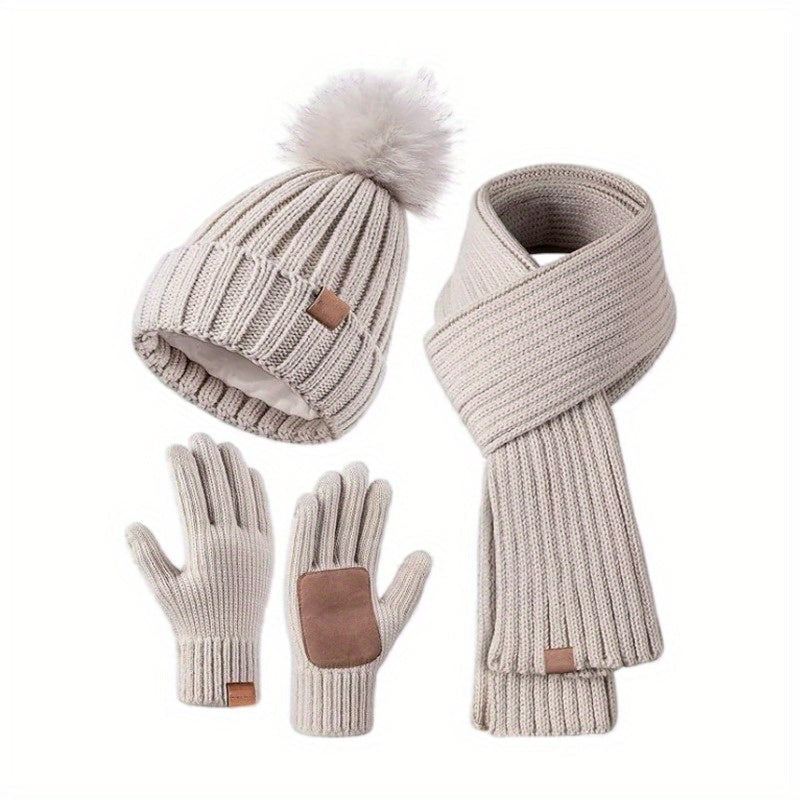 Winter Knit Hat Scarf Gloves Set | Touchscreen Compatible 3-Piece