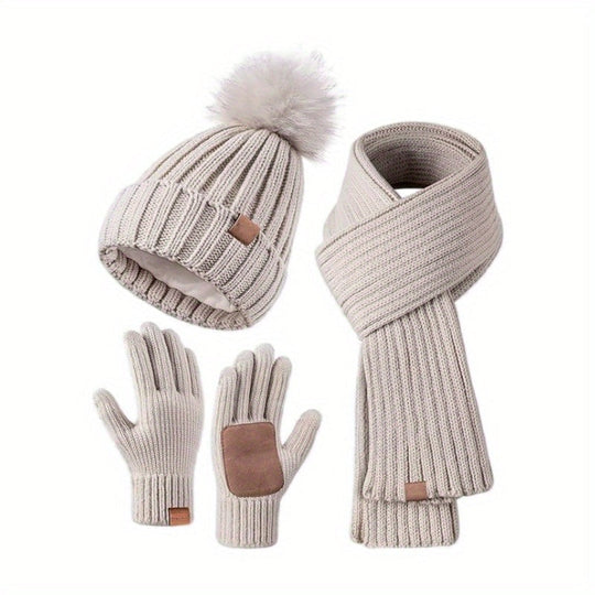 Winter Knit Hat Scarf Gloves Set | Touchscreen Compatible 3-Piece