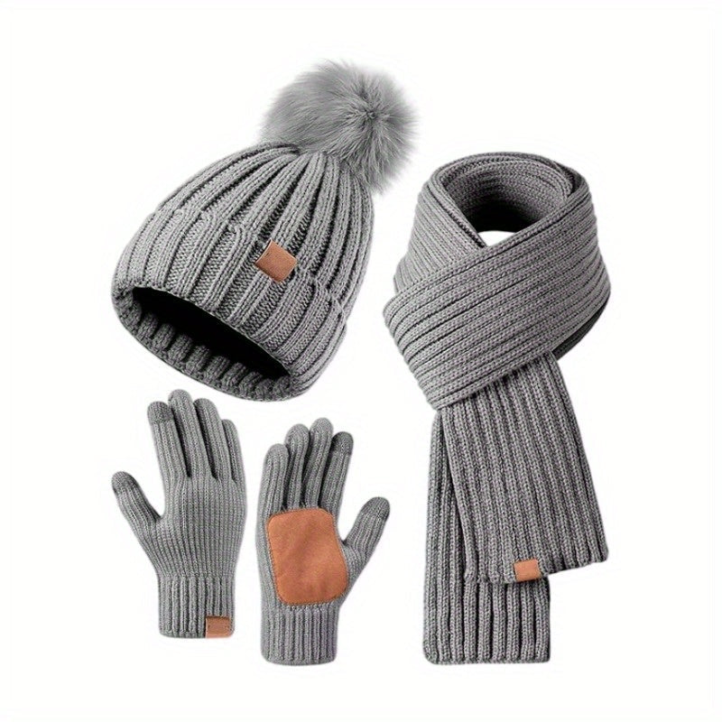 Winter Knit Hat Scarf Gloves Set | Touchscreen Compatible 3-Piece