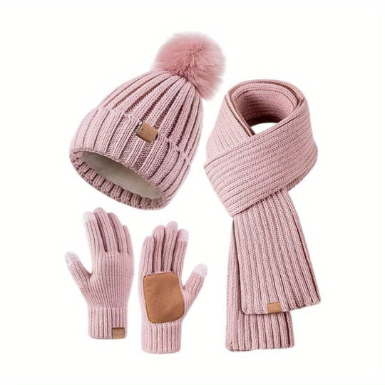 Winter Knit Hat Scarf Gloves Set | Touchscreen Compatible 3-Piece