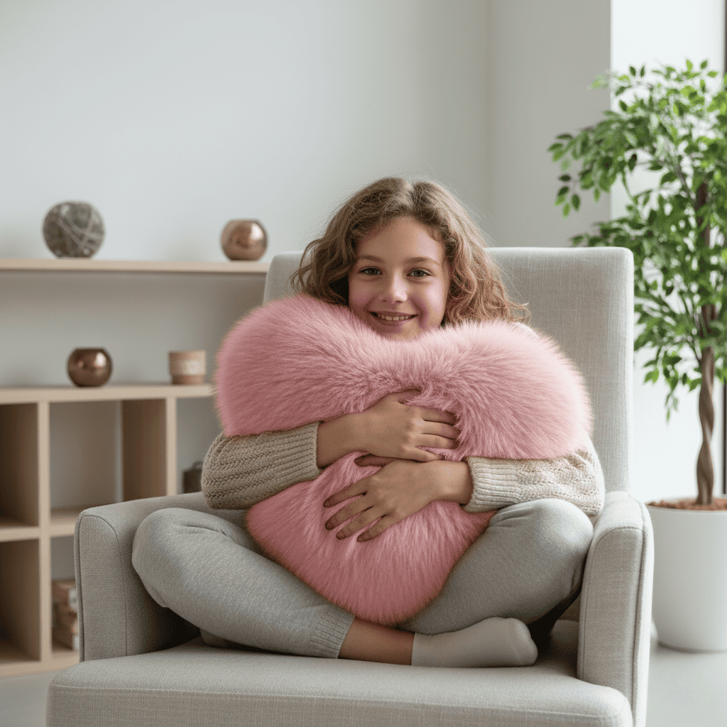 Heart Shaped Faux Fur Pillow | Soft Plush Decorative Cushion
