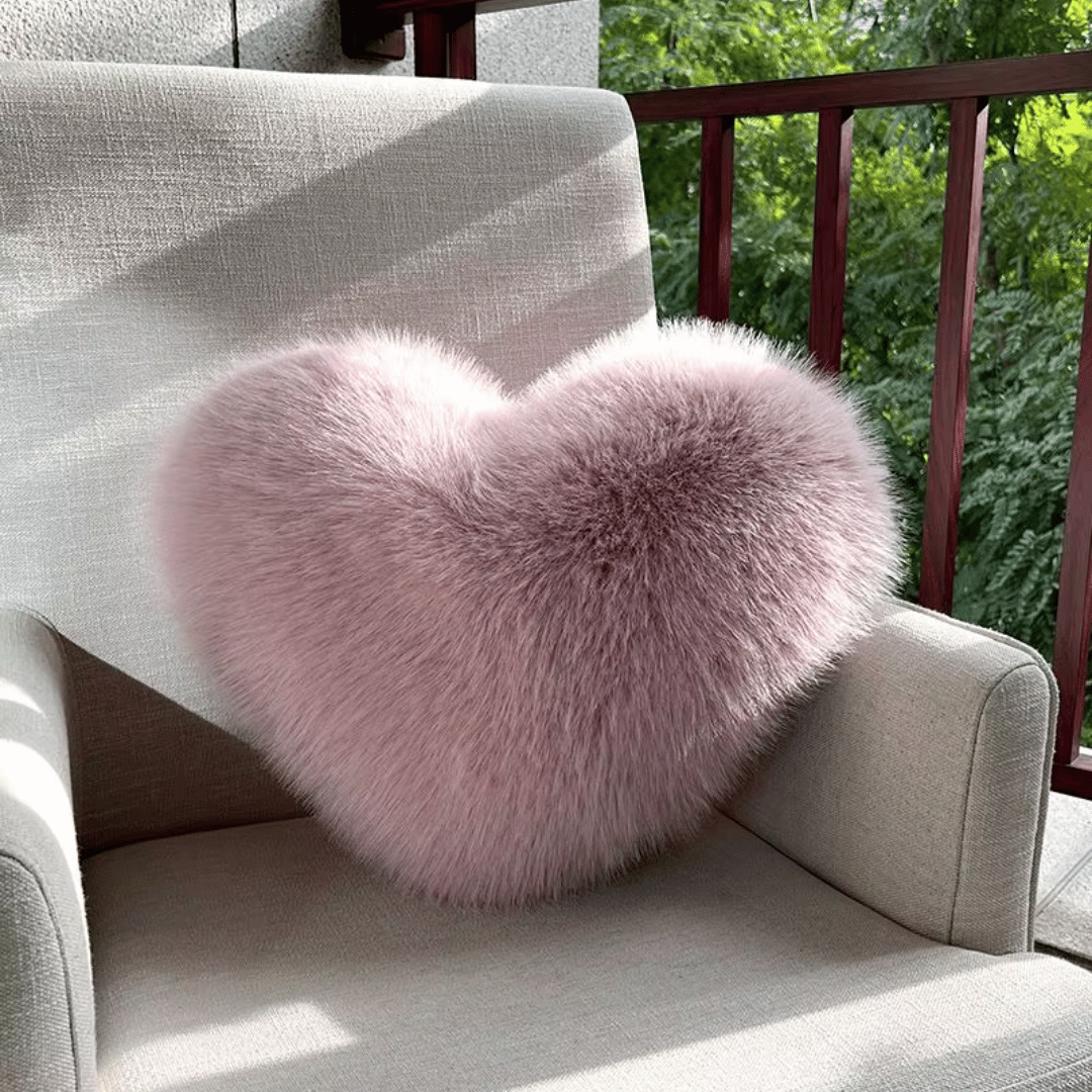 Heart Shaped Faux Fur Pillow | Soft Plush Decorative Cushion