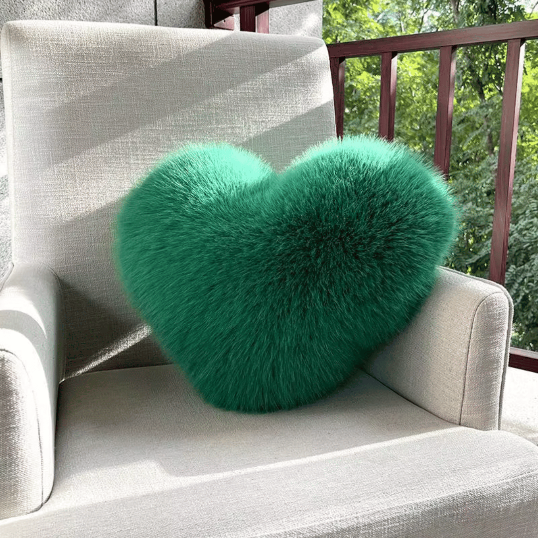Heart Shaped Faux Fur Pillow | Soft Plush Decorative Cushion