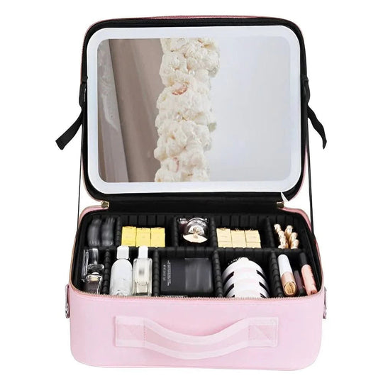 Portable Makeup Case | LED Mirror and Organized Storage