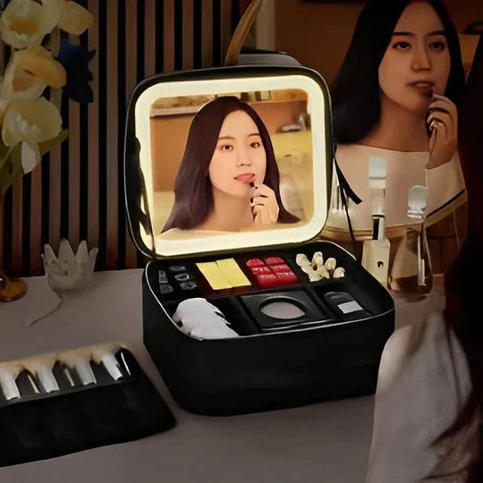 Portable Makeup Case | LED Mirror and Organized Storage