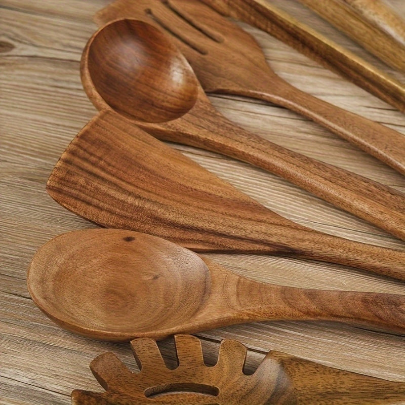 Wooden Kitchen Utensil Set 7 Piece Cooking Spoon Tool Set