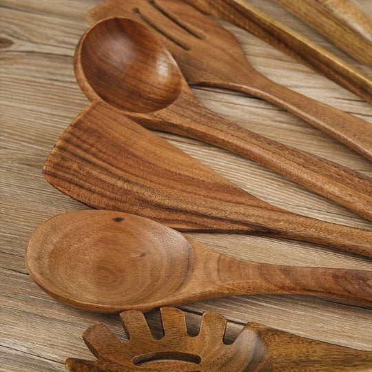 Wooden Kitchen Utensil Set 7 Piece Cooking Spoon Tool Set