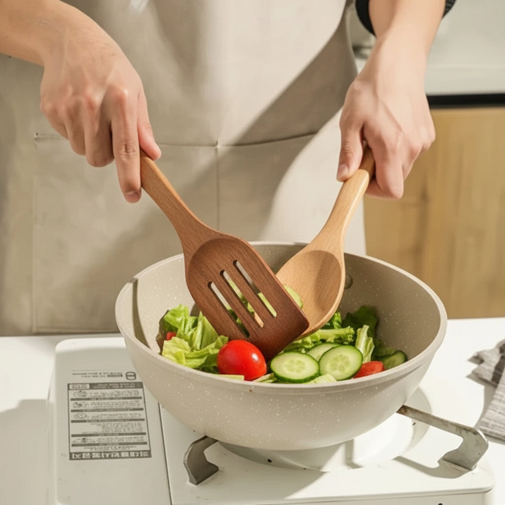 Cooking Utensils Wooden Set Non Scratch Heat Resistant Kitchen Tools