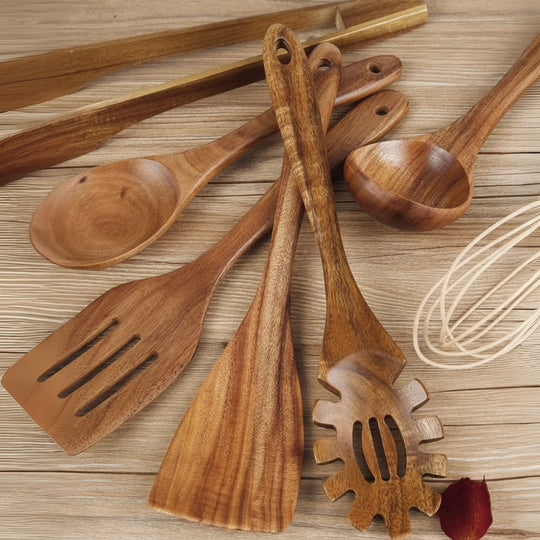 Cooking Utensils Wooden Set Non Scratch Heat Resistant Kitchen Tools