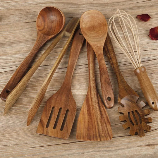 Cooking Utensils Wooden Set Non Scratch Heat Resistant Kitchen Tools