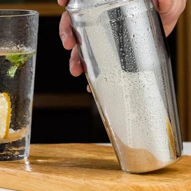 Stainless Steel Cocktail Shaker Set With Bamboo Stand