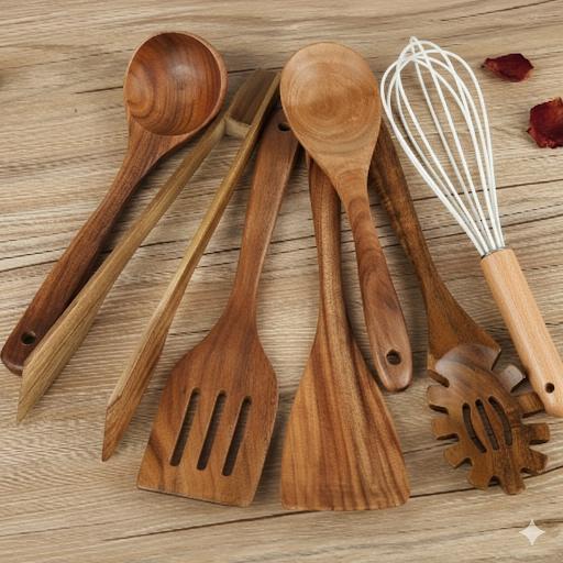 Wooden Kitchen Utensil Set 7 Piece Cooking Spoon Tool Set