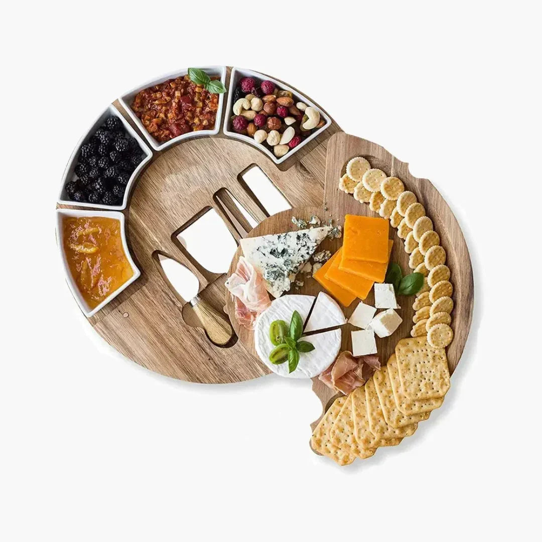Wooden Cheese Board Set with Knives Serving Platter Tray