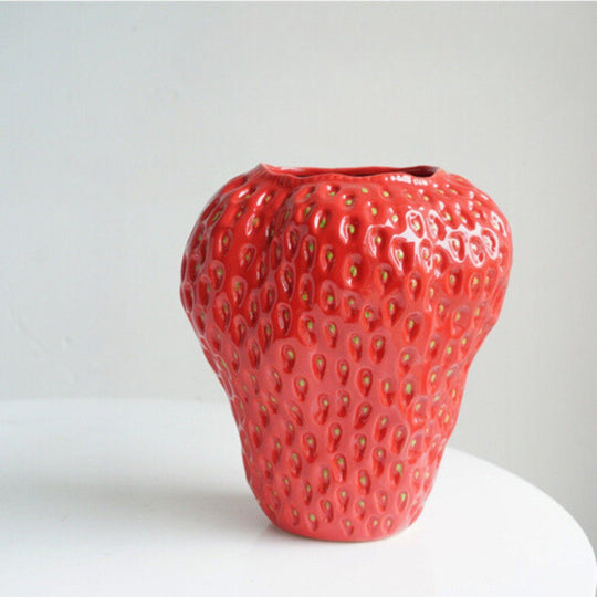 Strawberry Ceramic Decorative Vase For Flowers And Table Decor