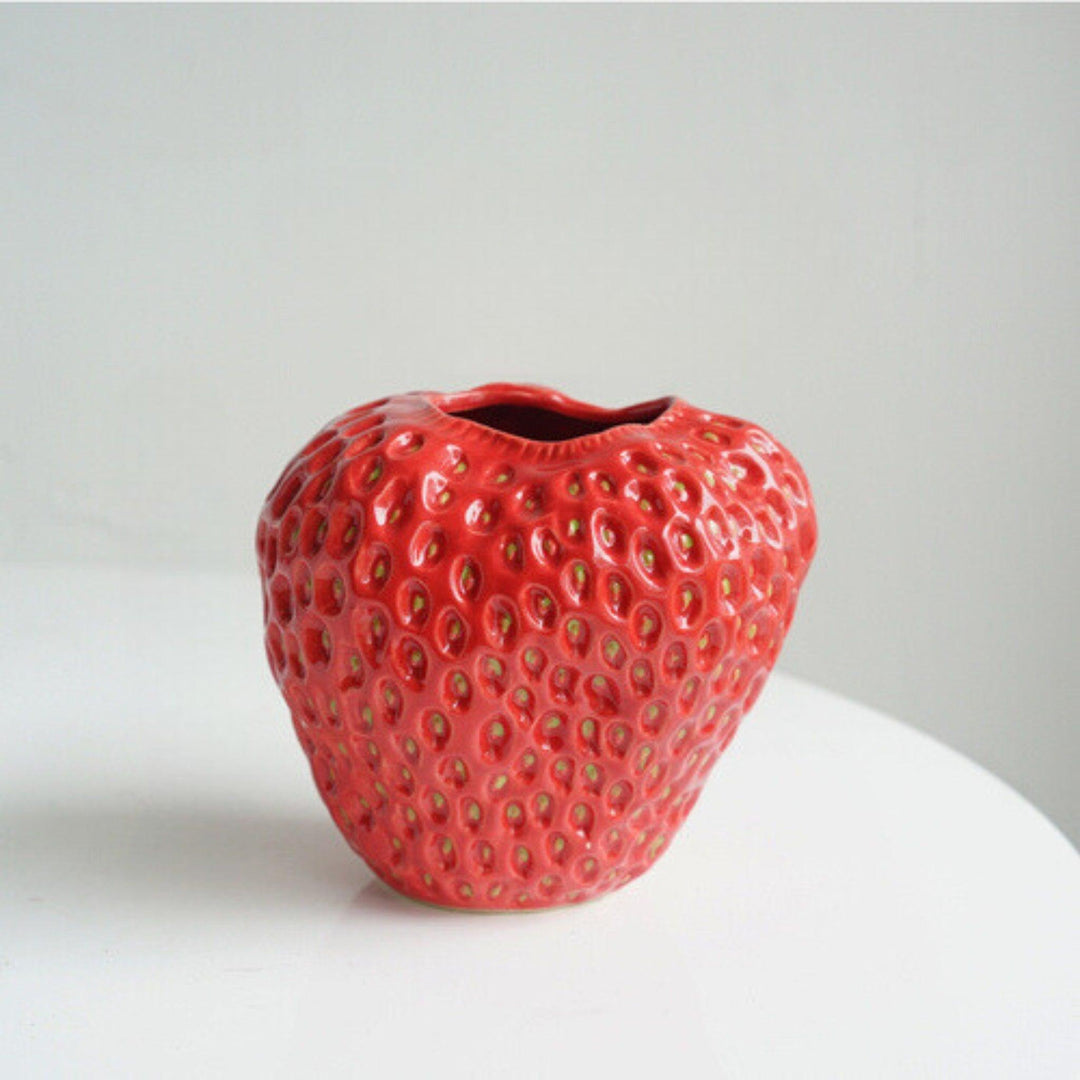 Strawberry Ceramic Decorative Vase For Flowers And Table Decor