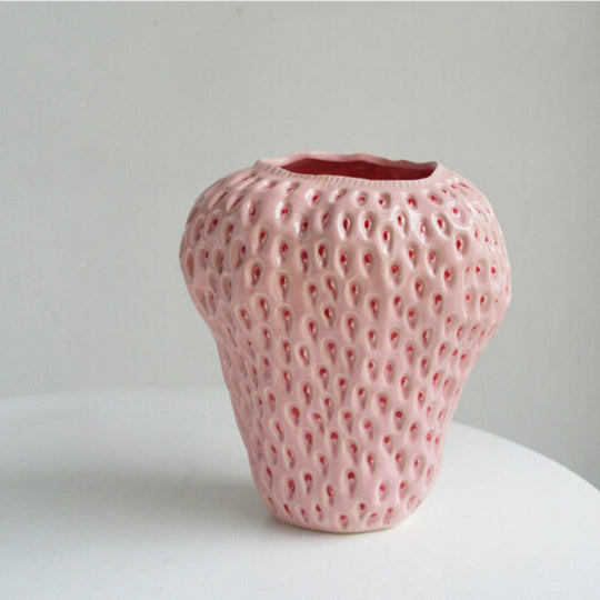 Strawberry Ceramic Decorative Vase For Flowers And Table Decor