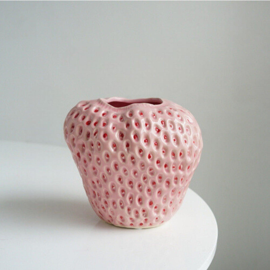 Strawberry Ceramic Decorative Vase For Flowers And Table Decor