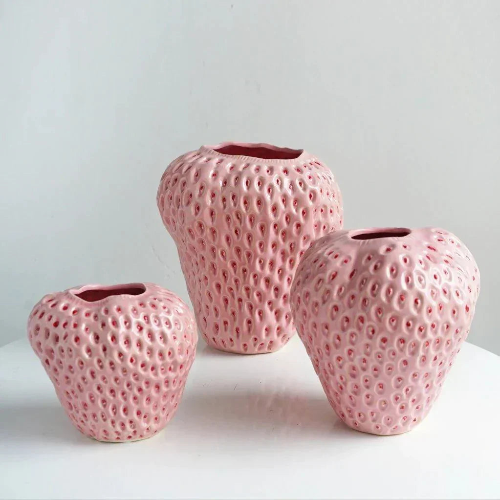 Strawberry Ceramic Decorative Vase For Flowers And Table Decor