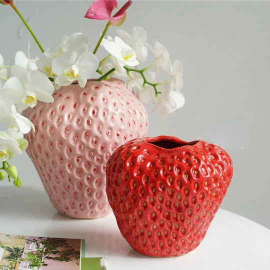 Strawberry Ceramic Decorative Vase For Flowers And Table Decor