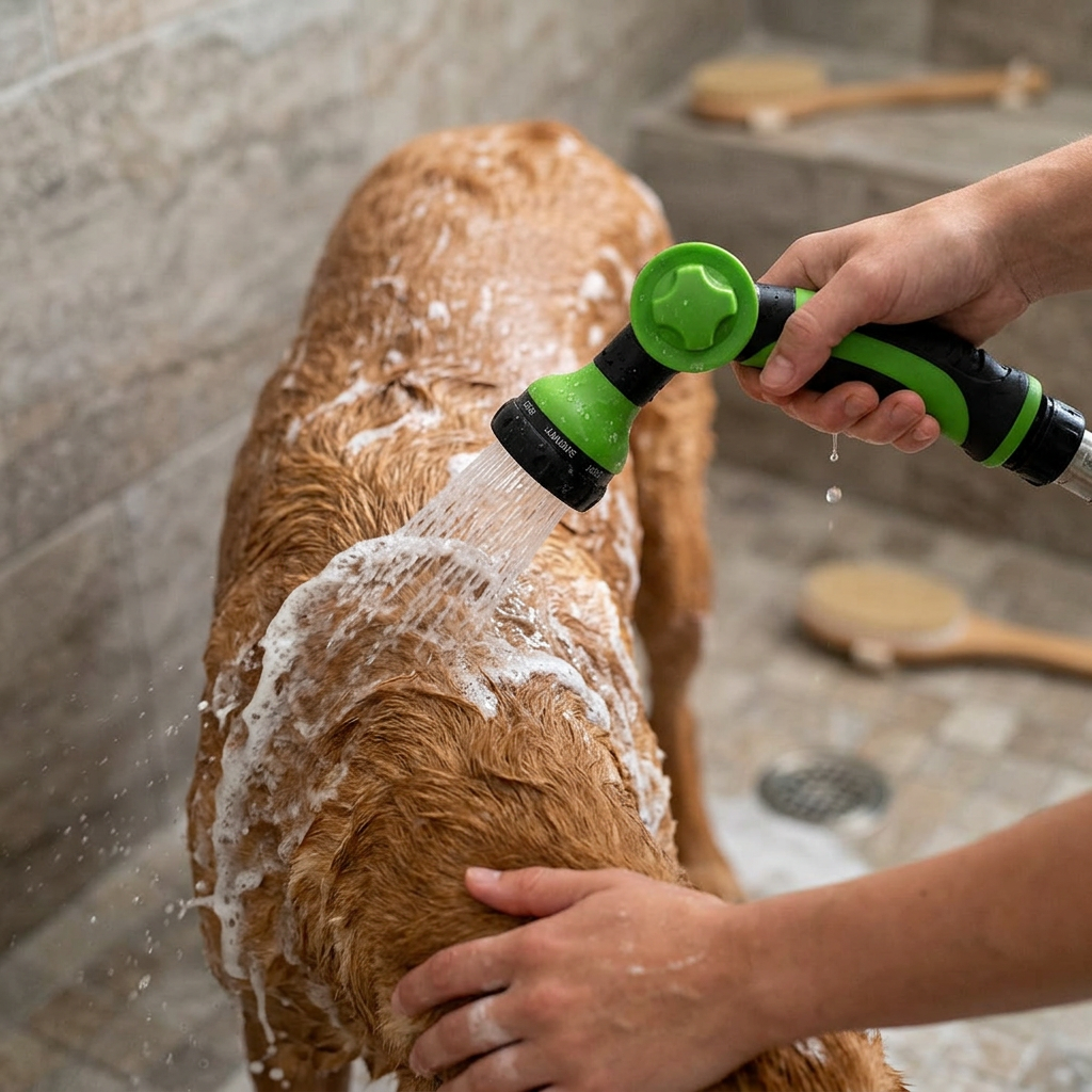 WashBuddy Dog Shower Sprayer with 360-Degree Spray Flow and Built-In Water Regulator