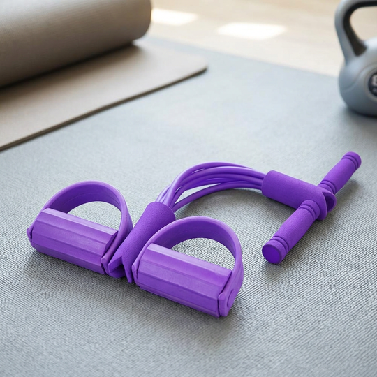 Fitness Resistance Band with Pedal, 4-Tube Design for Arms, Core and Legs at Home