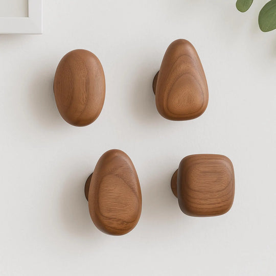 Wooden Wall Hooks Set Round Shape Wall Mounted Coat Hooks