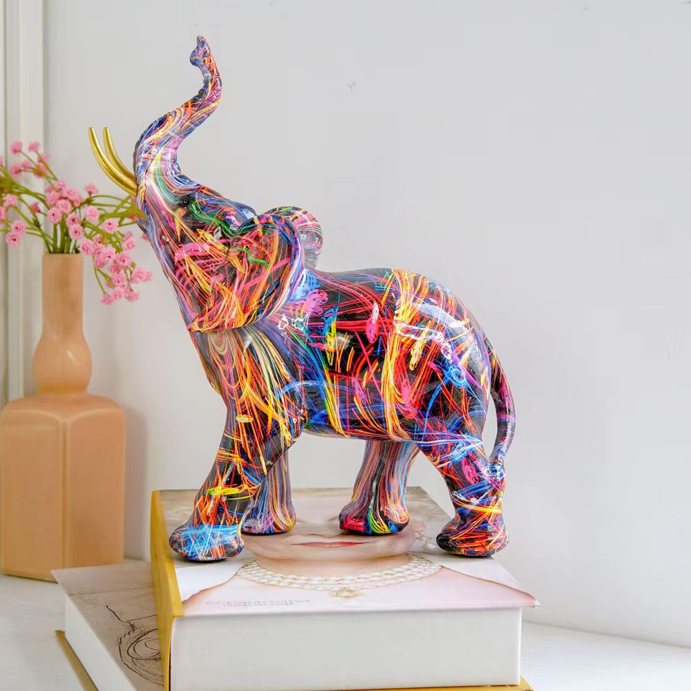 Elephant Figurine Colourful Resin Statue Modern Art Sculpture
