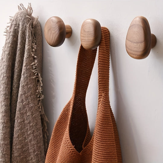 Wooden Wall Hooks Set Round Shape Wall Mounted Coat Hooks