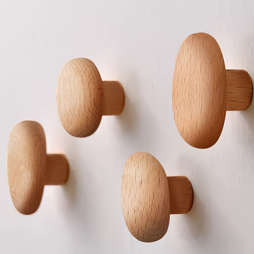 Wooden Wall Hooks Set Round Shape Wall Mounted Coat Hooks