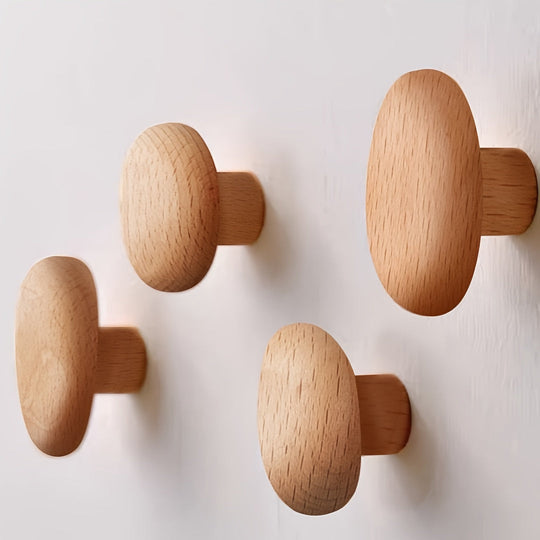 Wooden Wall Hooks Set Round Shape Wall Mounted Coat Hooks