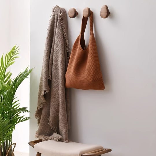 Wooden Wall Hooks Set Round Shape Wall Mounted Coat Hooks