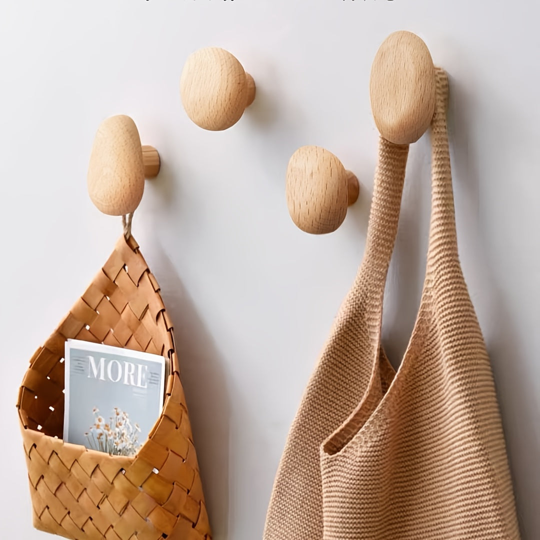 Wooden Wall Hooks Set Round Shape Wall Mounted Coat Hooks