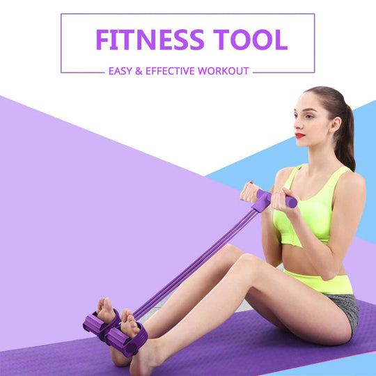 Fitness Resistance Band with Pedal, 4-Tube Design for Arms, Core and Legs at Home