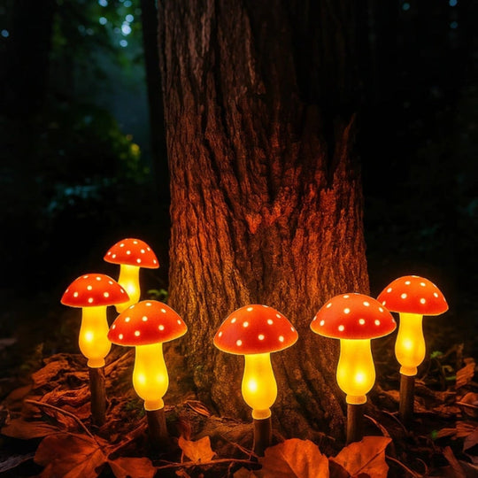 Outdoor Solar Lights Garden Mushroom Stake Set