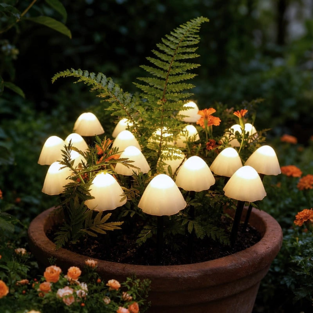 Outdoor Solar Lights Garden Mushroom Stake Set