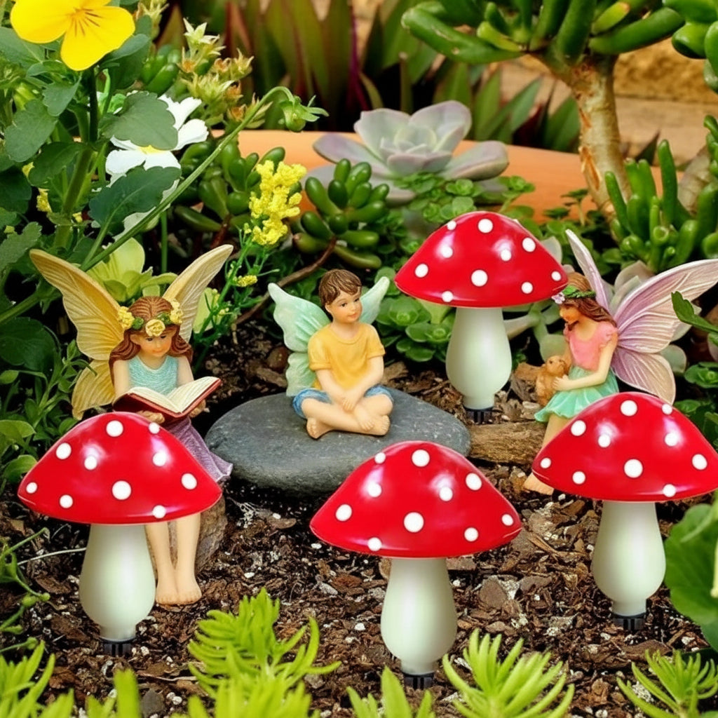 Outdoor Solar Lights Garden Mushroom Stake Set