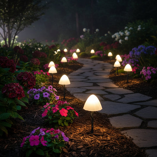 Outdoor Solar Lights Garden Mushroom Stake Set