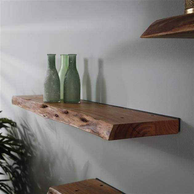 Acacia Wood Wall Shelf with Industrial Design