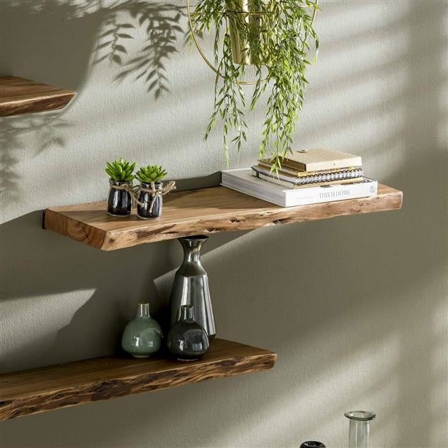 Acacia Wood Wall Shelf with Industrial Design