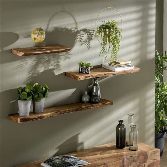 Acacia Wood Wall Shelf with Industrial Design