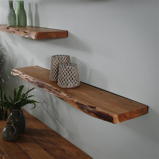 Acacia Wood Wall Shelf with Industrial Design