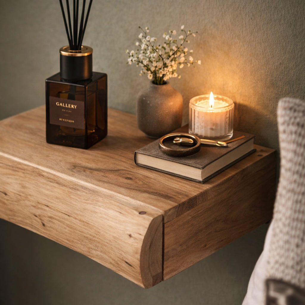 Wall-Mounted Acacia Wood Bedside Shelf