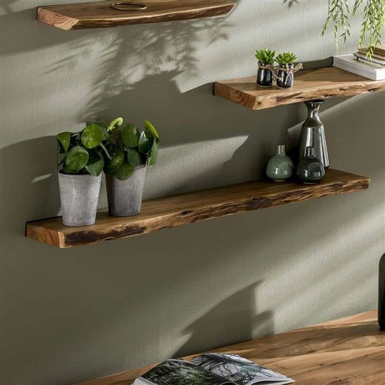 Acacia Wood Wall Shelf with Industrial Design