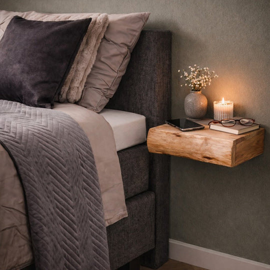 Wall-Mounted Acacia Wood Bedside Shelf